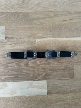 Black Double Buckle Western-Inspired Women's Belt